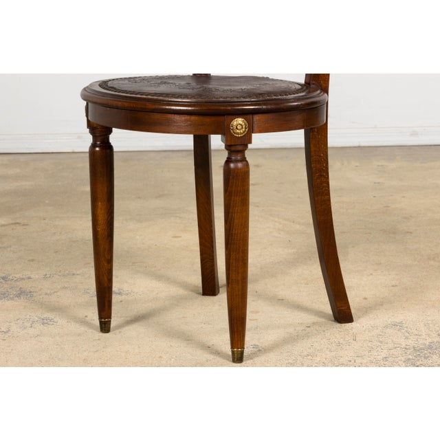 1930s French Art Deco Walnut Dining Chairs With Leather Seats, Set of 8 For Sale - Image 10 of 18