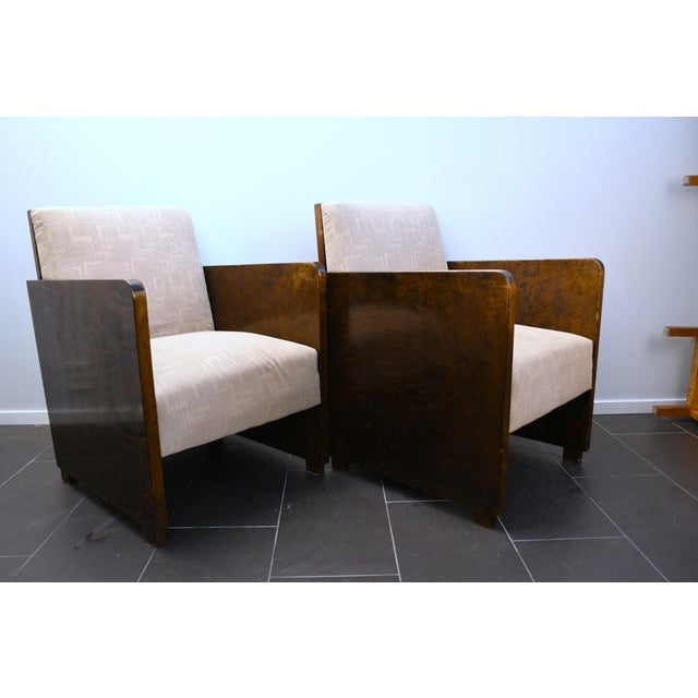 Swedish Grace Flamed Birch Lounge Chairs attributed to Axel Larsson for Bodafors, Late 1920s, Set of 2 For Sale - Image 3 of 9