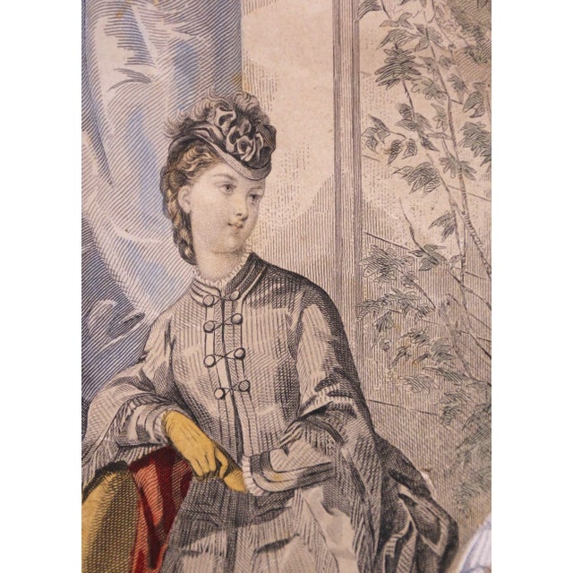 Pair 19th Century French Fashion Engravings in Walnut Frames For Sale - Image 9 of 17