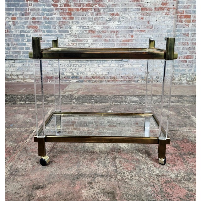 Vintage Mid Century Brass & Lucite Bar Cart For Sale - Image 10 of 12