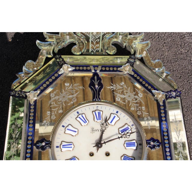 Glass Large 19th Century Venetian Mirror Wall Clock Music Box For Sale - Image 7 of 13