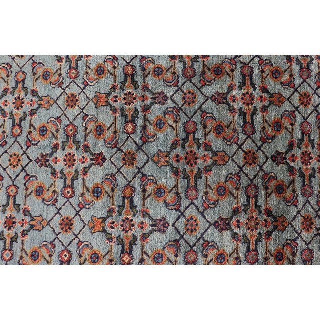 Sky Blue Muted Light Blue Persian Malayer Rug With Sub-Geometric Design For Sale - Image 8 of 12