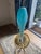 Mid-Century Modern Teal Pulegoso Winged Murano Lamps on Lucite For Sale - Image 3 of 6