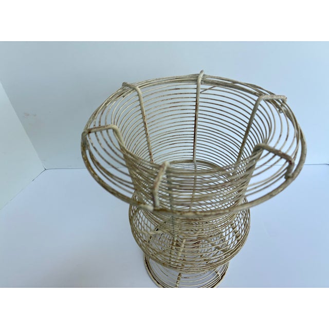 Mid 20th Century Vintage Antique White French Metal Urn | Wire Egg Basket | Jardiniere Planter For Sale - Image 5 of 12