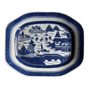 Large Antique 19th Century Blue and White Chinese Export Canton Porcelain Turkey Platter