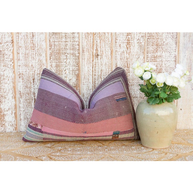 Pink Deo Vintage Lumbar Boho Kantha Pillow For Sale - Image 8 of 9