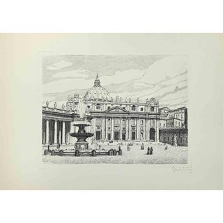 Giuseppe Malandrino, View of Saint Peter's Square, Etching, 1970s For Sale