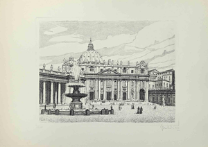 Giuseppe Malandrino, View of Saint Peter's Square, Etching, 1970s