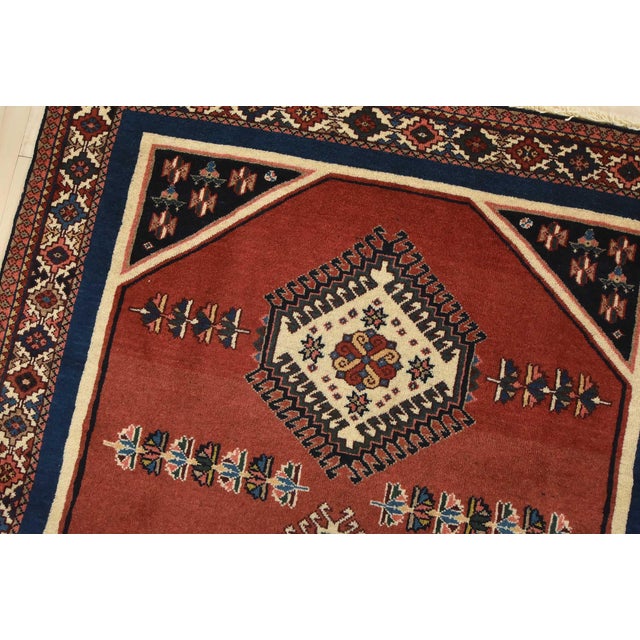 Yalameh Rug 3’3” X 4’9” Red Wool Vintage Tribal Hand-Knotted Oriental Carpet For Sale In Philadelphia - Image 6 of 12