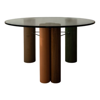 Vintage Glass Dining Table with Enamel Column Base from Saporiti Italia, 1980s For Sale