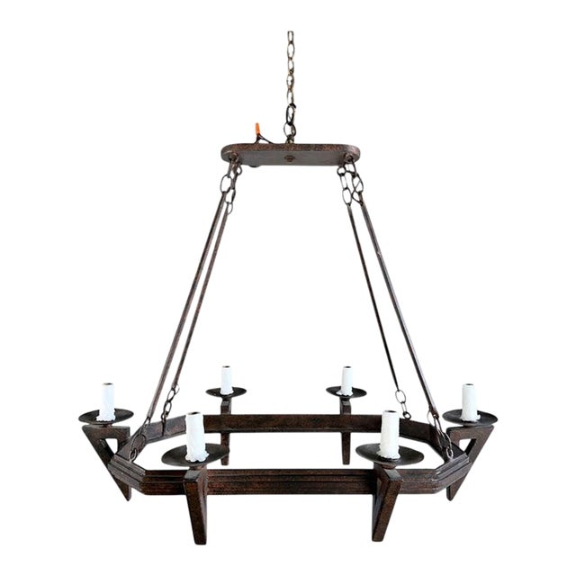 20th Century Spanish Style Wrought Iron Chandelier 6-Light For Sale