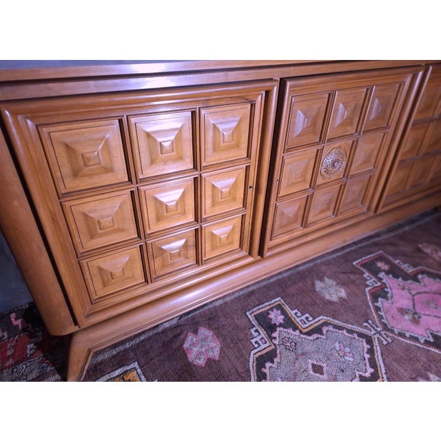 Large Brutalist French Sideboard with Carved Panels, 1940s For Sale - Image 11 of 16