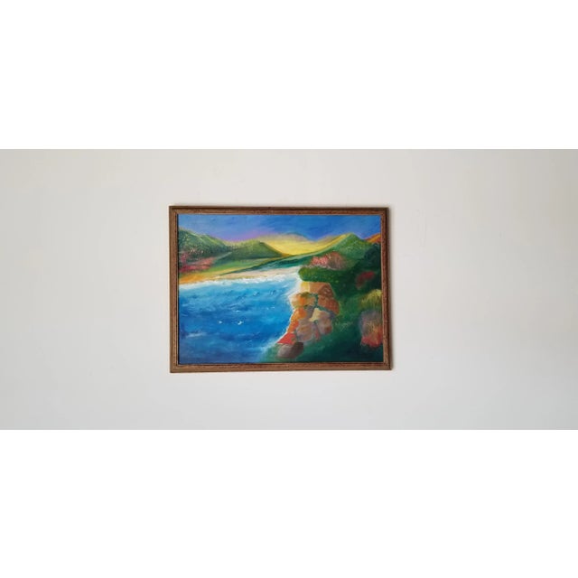 Coastal 1970s Coastal Mountain Landscape Oil Painting by Luci Rosenberg, Framed For Sale - Image 3 of 11