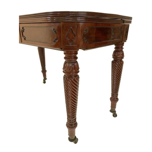 Brown Folding Table with Ingenious Folding Extension Mechanism in Hand-Polished Shellac For Sale - Image 8 of 12
