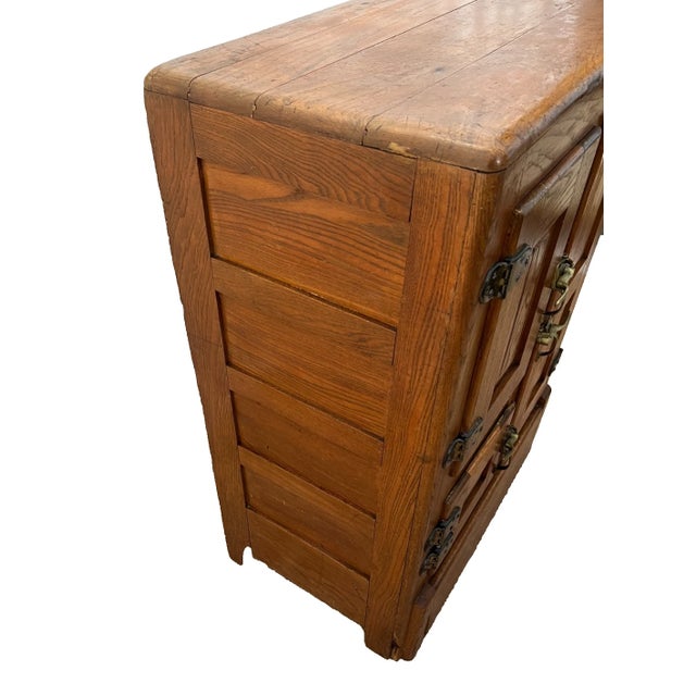 Antique Ice Box Three Storage Cabinets, Oak, Brass Latches, Three Racks, 1920's For Sale In Palm Springs - Image 6 of 13