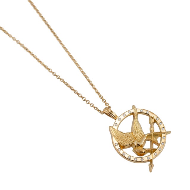 Modern 18k Yellow Gold Diamond “The Original Hunger Games Mockingjay” Pendant Necklace For Sale - Image 3 of 7