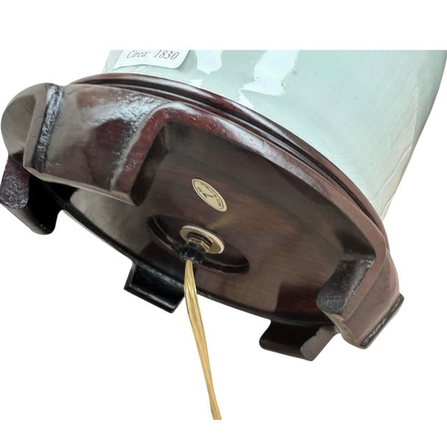 19th Century Chinese Blue & White Celadon Glazed Pottery Vase Table Lamps - A Pair For Sale - Image 12 of 12