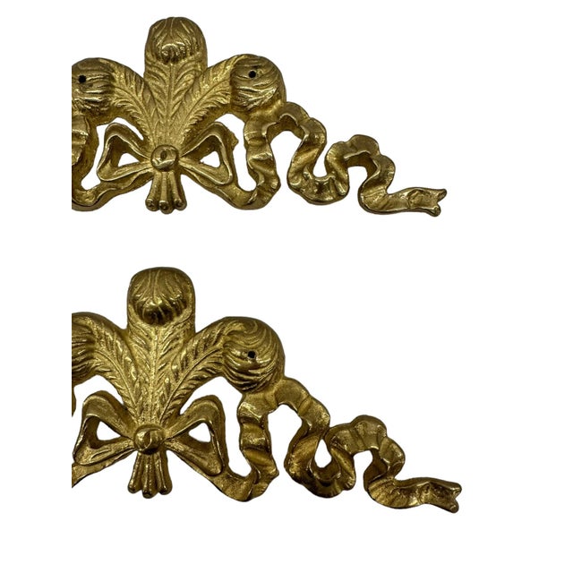 Mid 20th Century Pair of Vintage Solid Brass Bow Swag Wall Hangings For Sale - Image 5 of 7