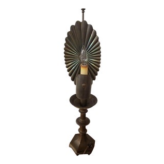 Vintage Holzhiemer's Brass Candlestick Lamp With Adjustable Back Plate For Sale