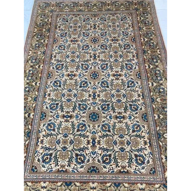 Wool pile genuine hand made very fine Persian Kashan with unique design and colors-