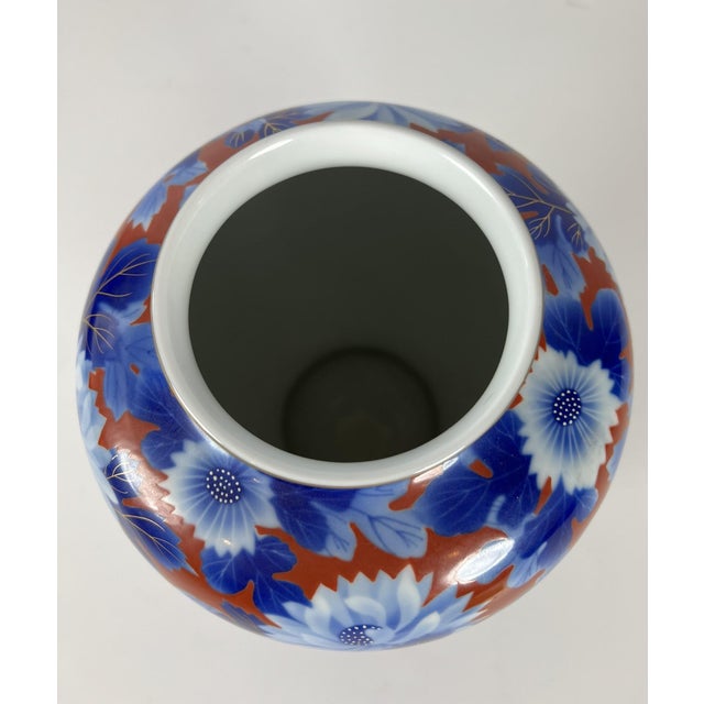 Vintage Fukugawa Blue and White Chrysanthemums Vase For Sale - Image 9 of 12