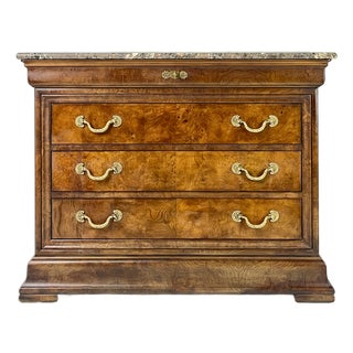 Late 20th Century Henredon "Charles X" French Neoclassical Burl & Marble Top Commode Chest For Sale