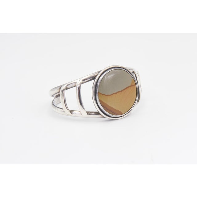 Contemporary Late 20th Century Southwestern Jasper Sterling Silver Cuff Bracelet For Sale - Image 3 of 10
