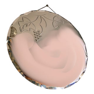 Art Deco Bevelled Edge Mirror with Vine Leaf and Hanging Grapes Detail, 1930s For Sale