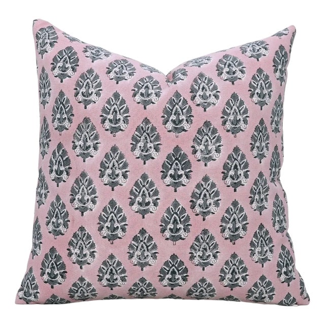 Fabdivine Artisan Block Print Throw Pillow Cover 24x24 Inch Duck Canvas-Betal Leaf For Sale
