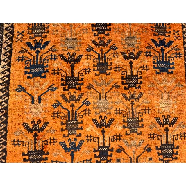 Vintage Afghan Baluchi Hand-Knotted Wool Rug in Burnt Orange & Navy | 2'1" X 4'11" | Tribal Rug For Sale - Image 6 of 11