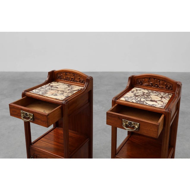 Art Nouveau Nightstands with Marble Top attributed to Paul Alexandre Dumas, France, 1910s, Set of 2 For Sale - Image 10 of 18