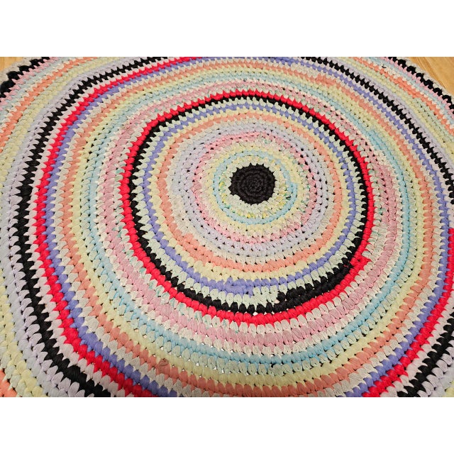 Textile Antique American Braided Round Rug, Handwoven Folk Art, Red & Blue, 3x4 For Sale - Image 7 of 10