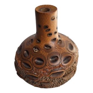 Handcrafted Wooden Pod Vase With Natural Textured Design For Sale