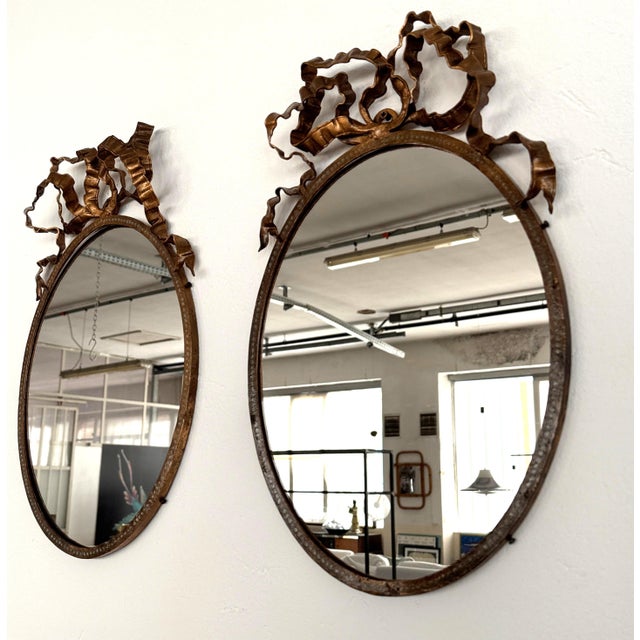 Brown Mid-Century Modern Italian Wrought Iron Wall Mirrors, 1950s, Set of 2 For Sale - Image 8 of 18