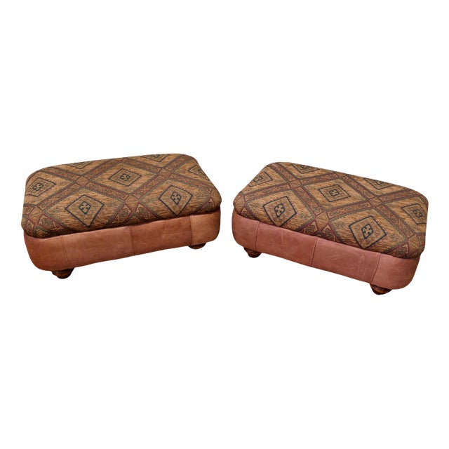 Large Leather Ottomans, 1960, Set of 2 For Sale
