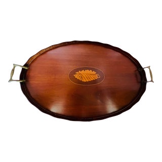Antique English Mahogany Serving Tray With Handles For Sale