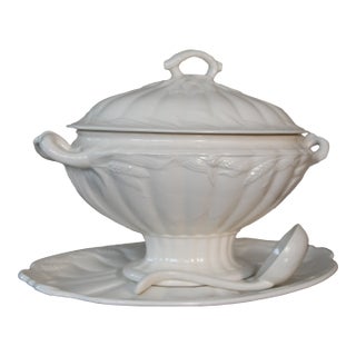 Antique English Ironstone Tureen With Plate & Ladle For Sale