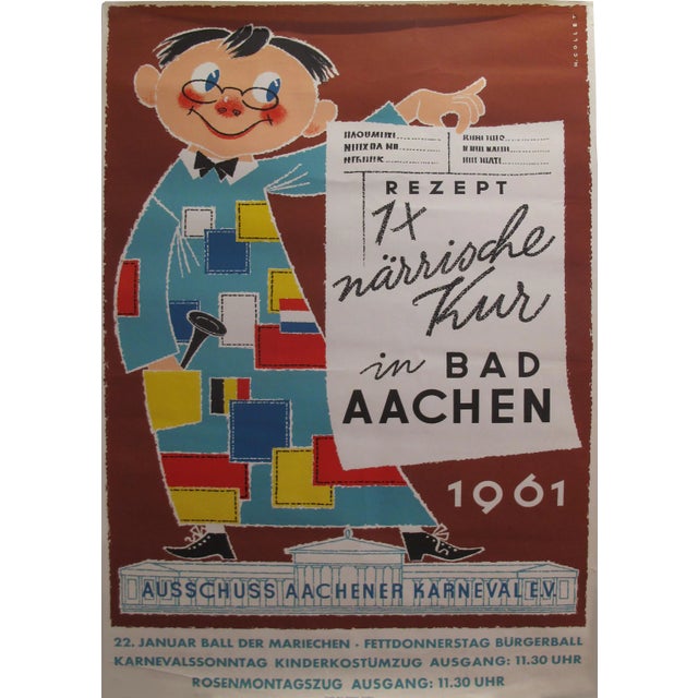 1961 Original Vintage German Carnival Poster - Aak - Ausschuss Aachener Karneval e.V. For Sale
