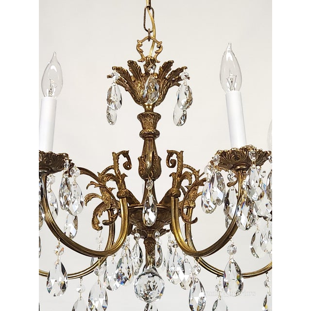 Brass Antique 5 Arm Absolutely Fabulous Brass Cut Lead Glass Crystal Chandelier For Sale - Image 8 of 8