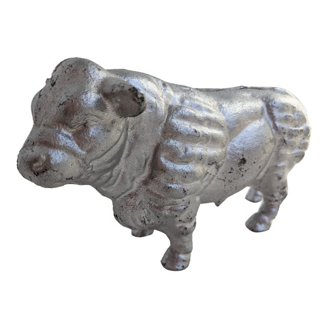 Vintage Cast Iron Cow Bull Bank Doorstop For Sale