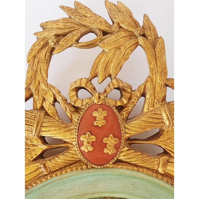 Wood Carver's Guild Fleur-De-Lis Giltwood Painted Mirror For Sale - Image 7 of 15