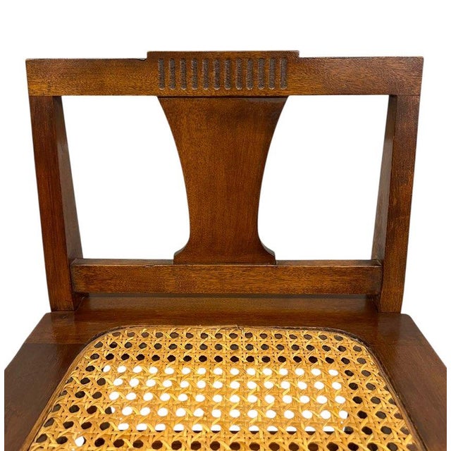 Brown Vintage Arts & Crafts Style Wooden Side Chair With Caned Seat and Shaped Back Splat For Sale - Image 8 of 10