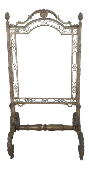 Antique 17th C. French Directoire Gilt Wood Fretwork Fireplace Tapestry Screen