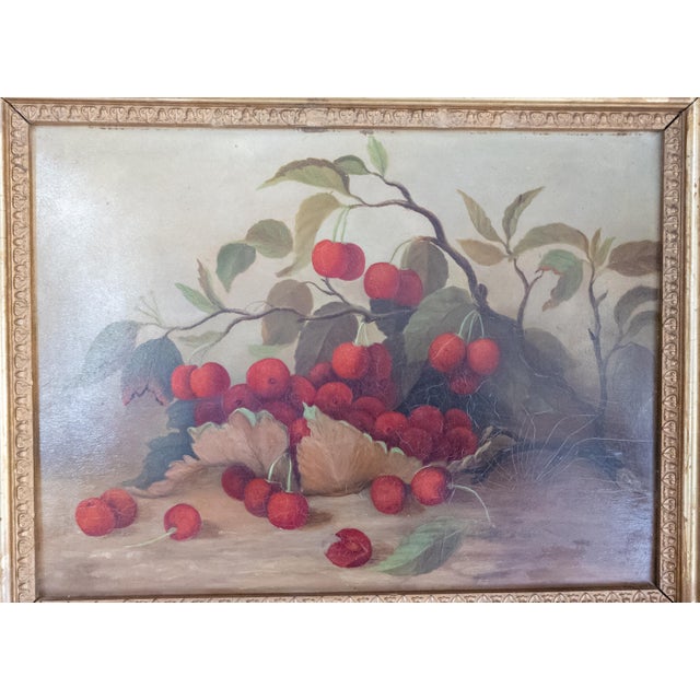 We are selling this great American still life painting of Cherries. This mid to late 19th century is very well painted...