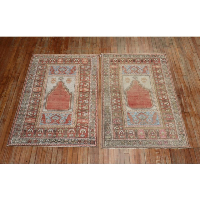 Red Early 20th Century Pair of Muted Turkish Prayer Rugs - 3'5" x 5'5" For Sale - Image 8 of 8
