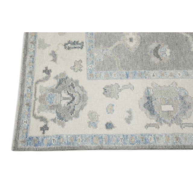 Modern Early 21st Century Gray Floral Design Handwoven Wool Turkish Oushak Rug 4'9" X 6'5" For Sale - Image 3 of 7