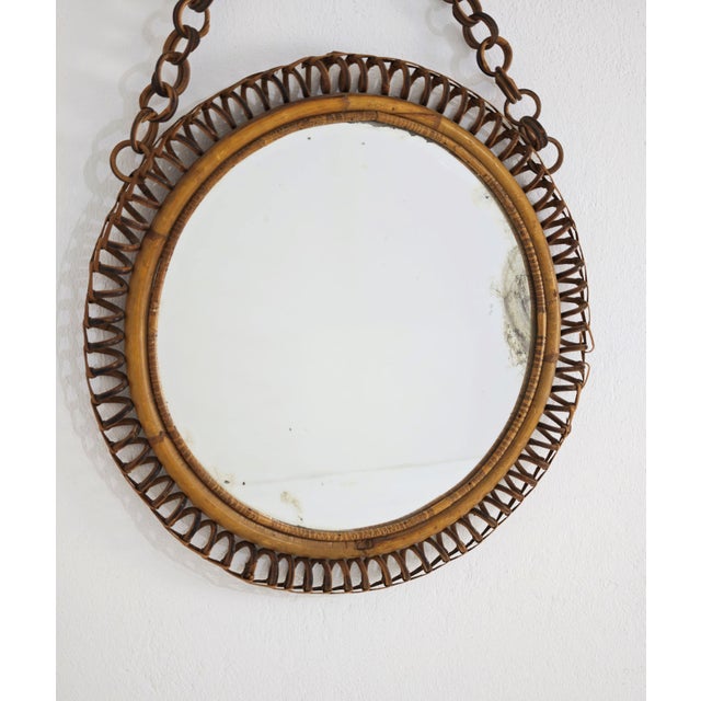 Round Bamboo and Rattan Wall Mirror, Italy, 1960s For Sale - Image 10 of 14