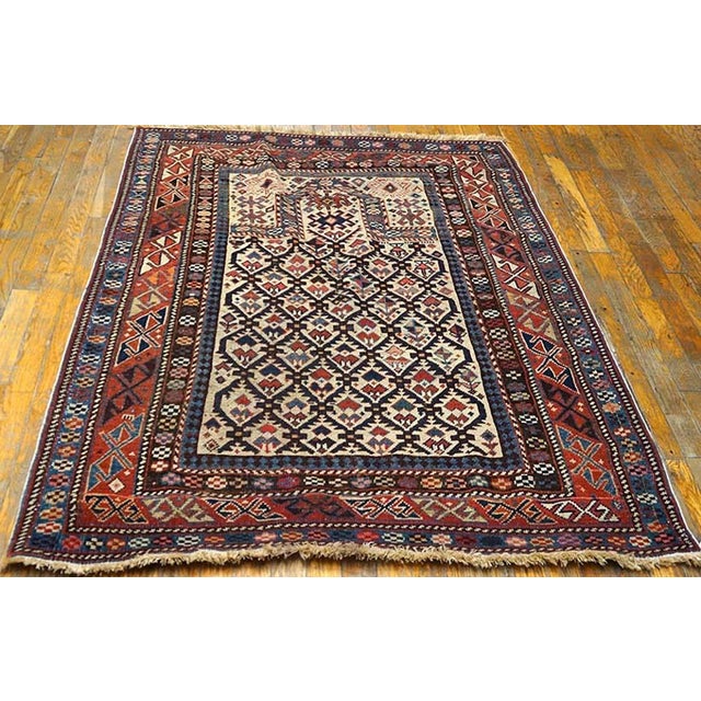 Antique Caucasus rug, measures: 4'0" x 5'0". Antique Caucasian Small Scatter Size Wool Ivory Rug, Circa Date: 1890s. This...