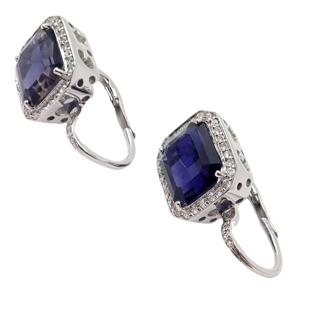 Silver Pasquale Bruni 18k White Gold Iolite Diamond Earrings, Pair For Sale - Image 8 of 12