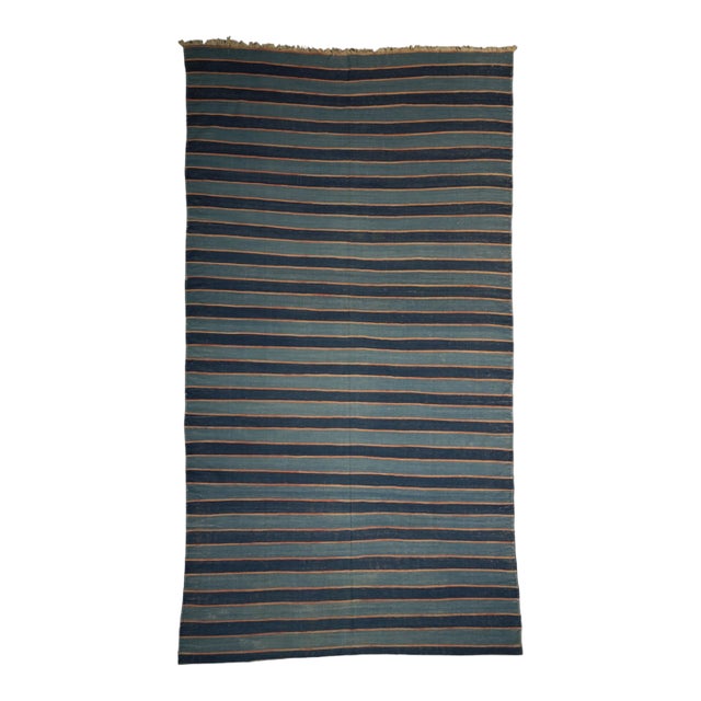 Vintage Dhurrie Rug in Blue With Stripes, From Rug & Kilim For Sale